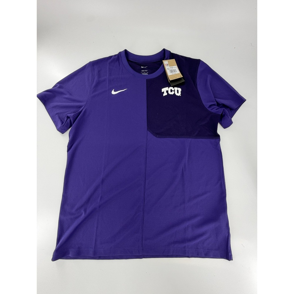 Nike TCU Horned Frogs Dri Fit Coach Short Sleeve T-Shirt New Size Large L Purple